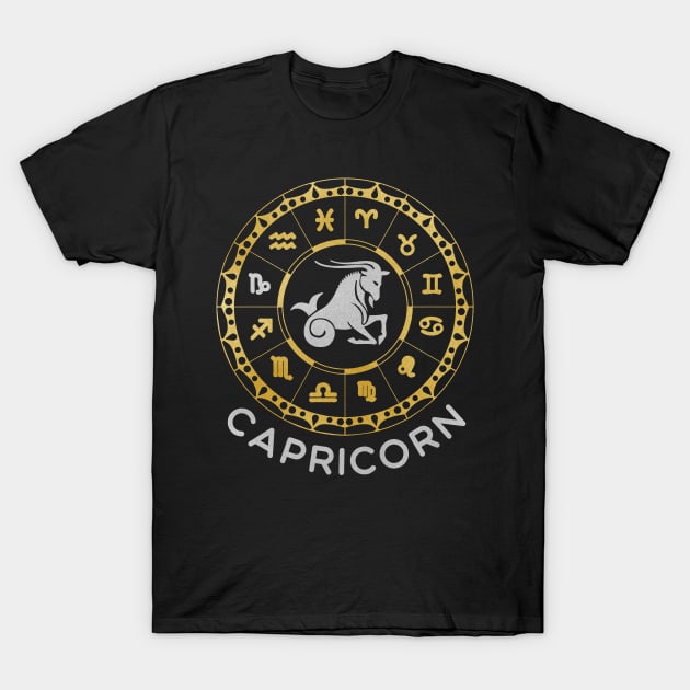 Capricorn Zodiac Circle T-Shirt by Whimsical Frank